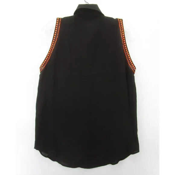 Sandro Top 3 Paris Blouse Studded Button Up Collared Career Large - Picture 6 of 11